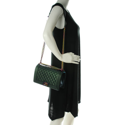Chanel Iridescent Goatskin Quilted Medium Boy Flap Green 2 of 7