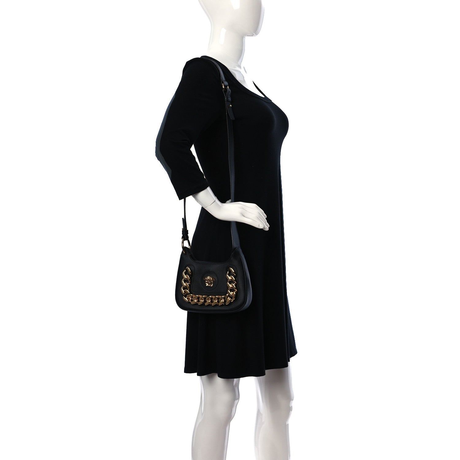Versace Calfskin La Medusa Small Chain Hobo Bag Black 2 of 9