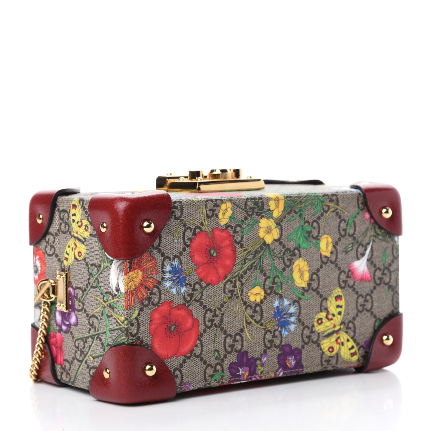 GG Supreme Monogram Flora Padlock Jewelry Case Red