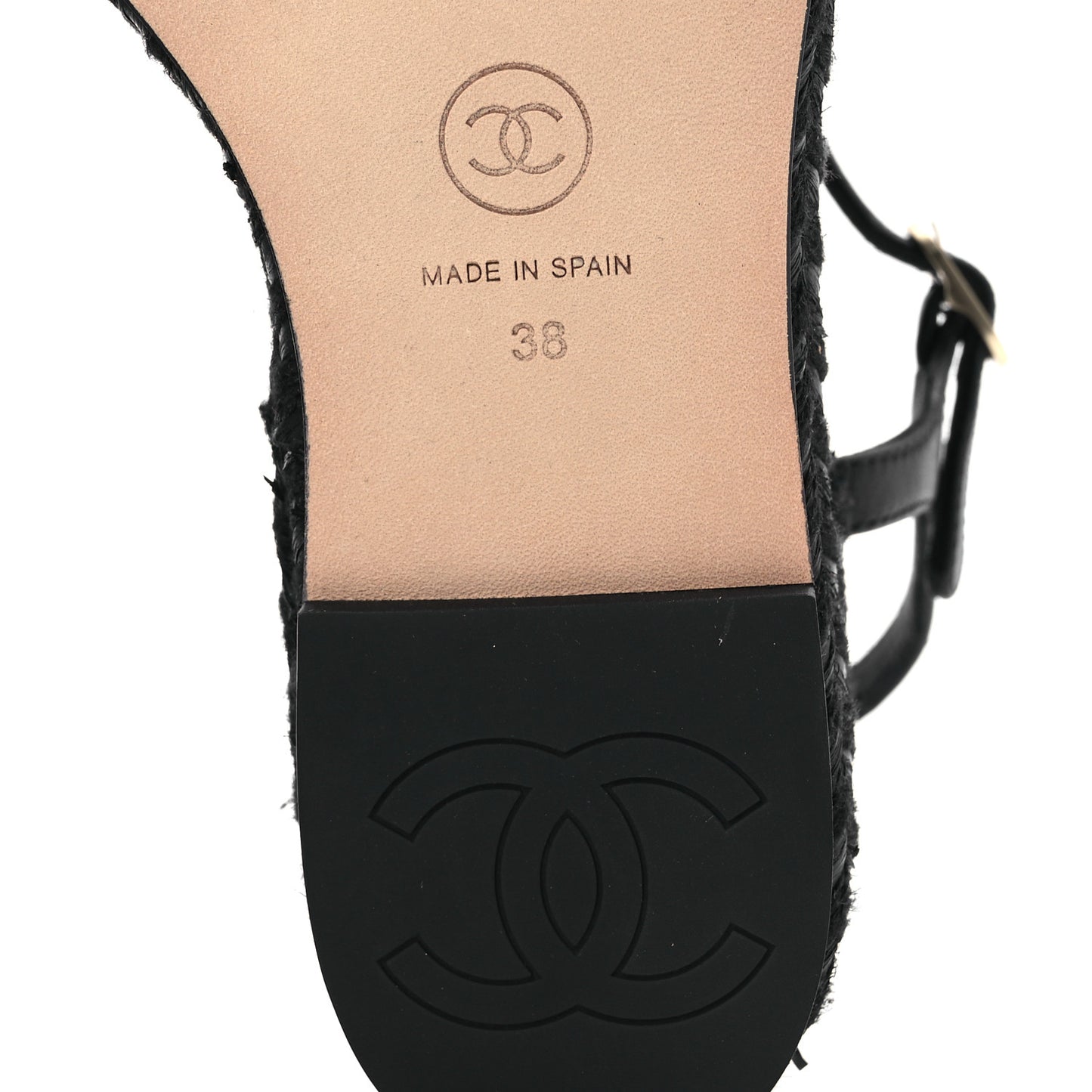 Lambskin Grosgrain CC Espadrilles Wedges 38 Black