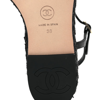 Chanel Lambskin Grosgrain CC Espadrilles Wedges 38 Black 8 of 14