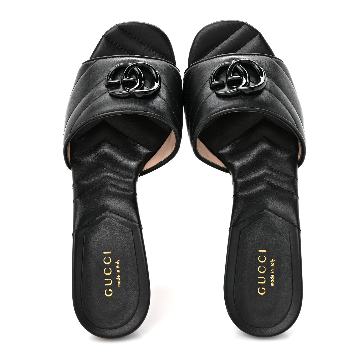 Gucci Nappa Matelasse Monochrome GG Marmont 75mm Slide Sandals 36.5 Black 2 of 10