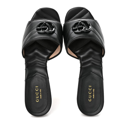 Gucci Nappa Matelasse Monochrome GG Marmont 75mm Slide Sandals 36.5 Black 2 of 10