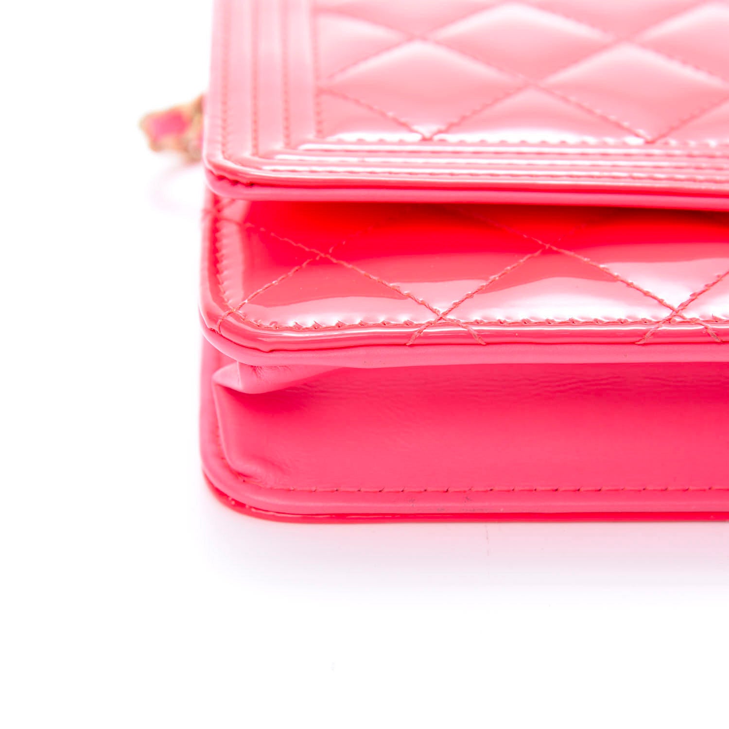 Chanel Patent Calfskin Quilted Boy Wallet On Chain WOC Pink 15 of 15
