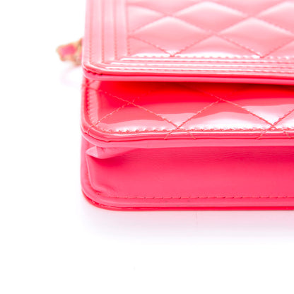 Chanel Patent Calfskin Quilted Boy Wallet On Chain WOC Pink 15 of 15