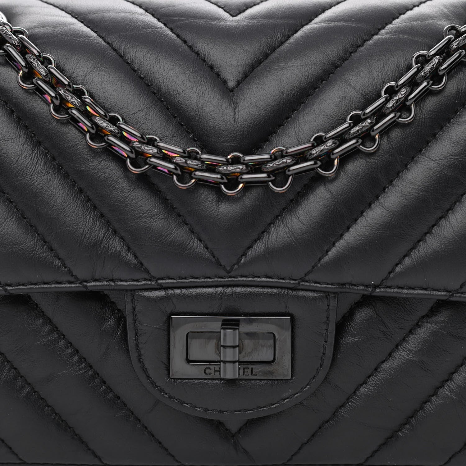 Chanel Aged Calfskin Chevron Quilted 2.55 Reissue Mini Flap So Black 8 of 12