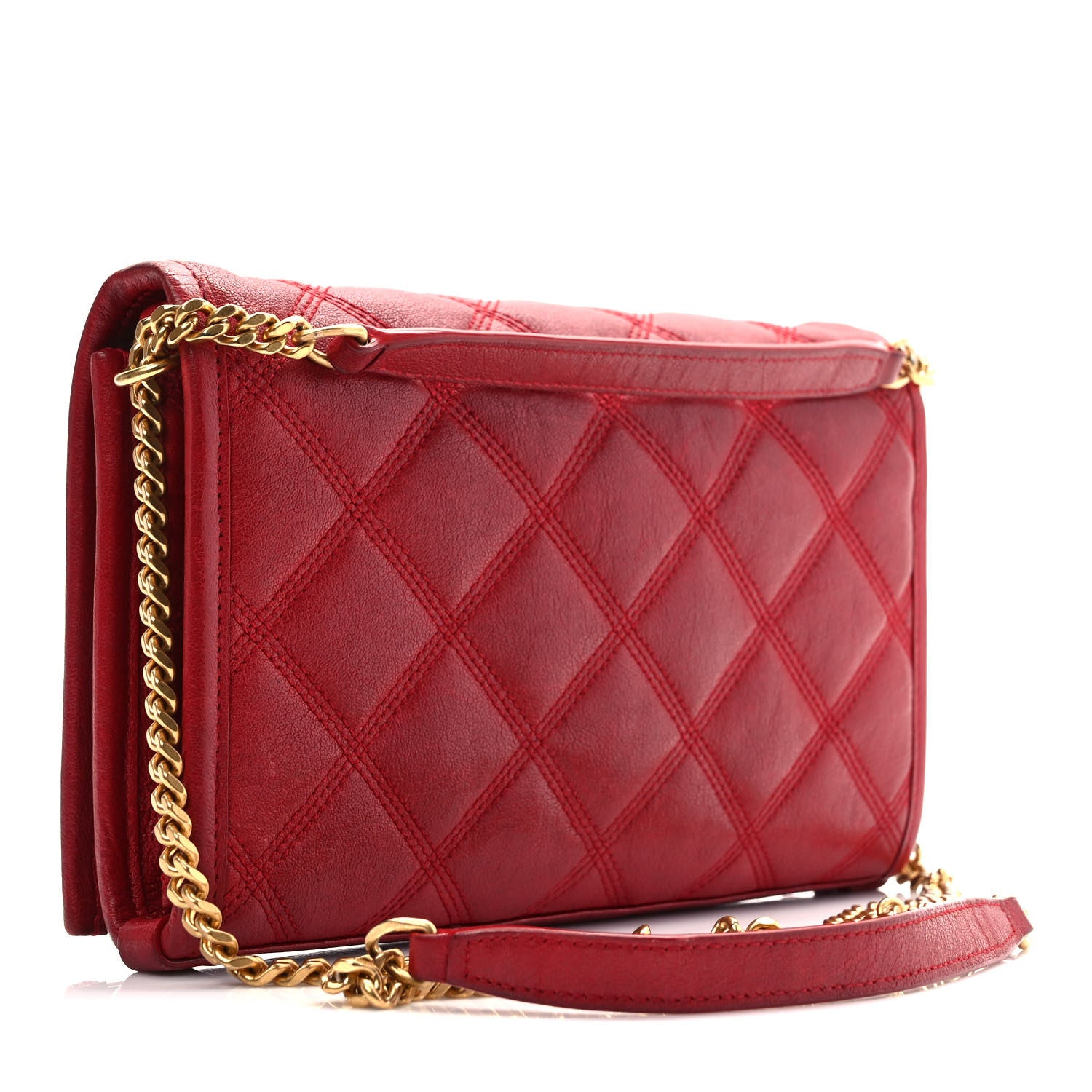 Saint Laurent Lambskin Diamond Quilted Becky Chain Wallet Rouge Eros 3 of 11