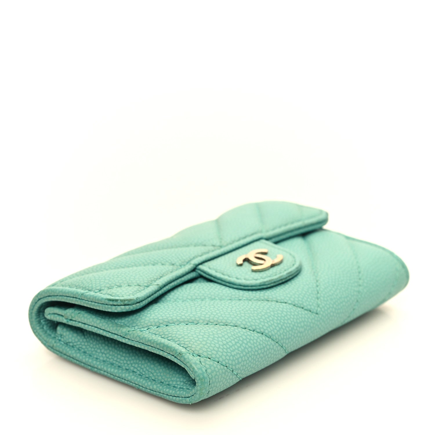Chanel Caviar Flat Chevron Quilted Flap Card Holder Green 4 of 10