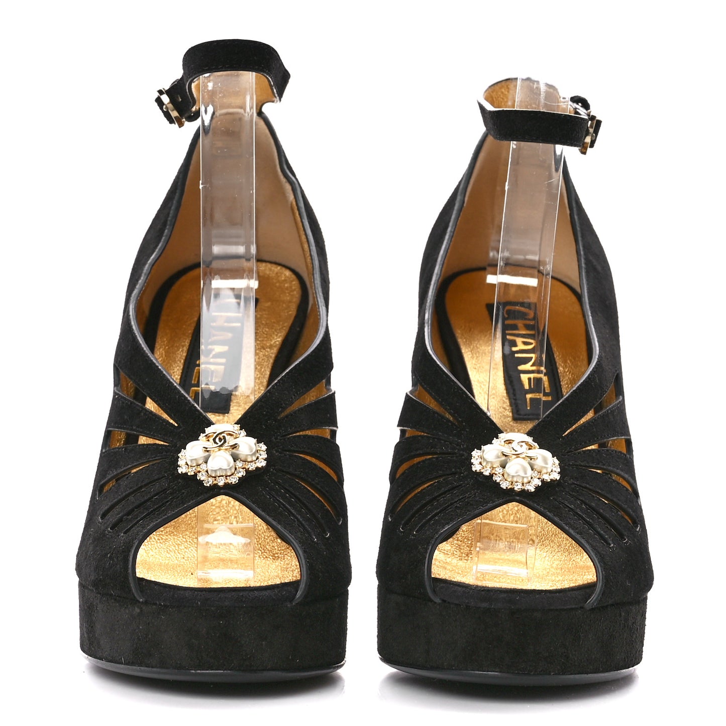 Suede Calfskin Pearl Shamrock CC Sandals 37 Black