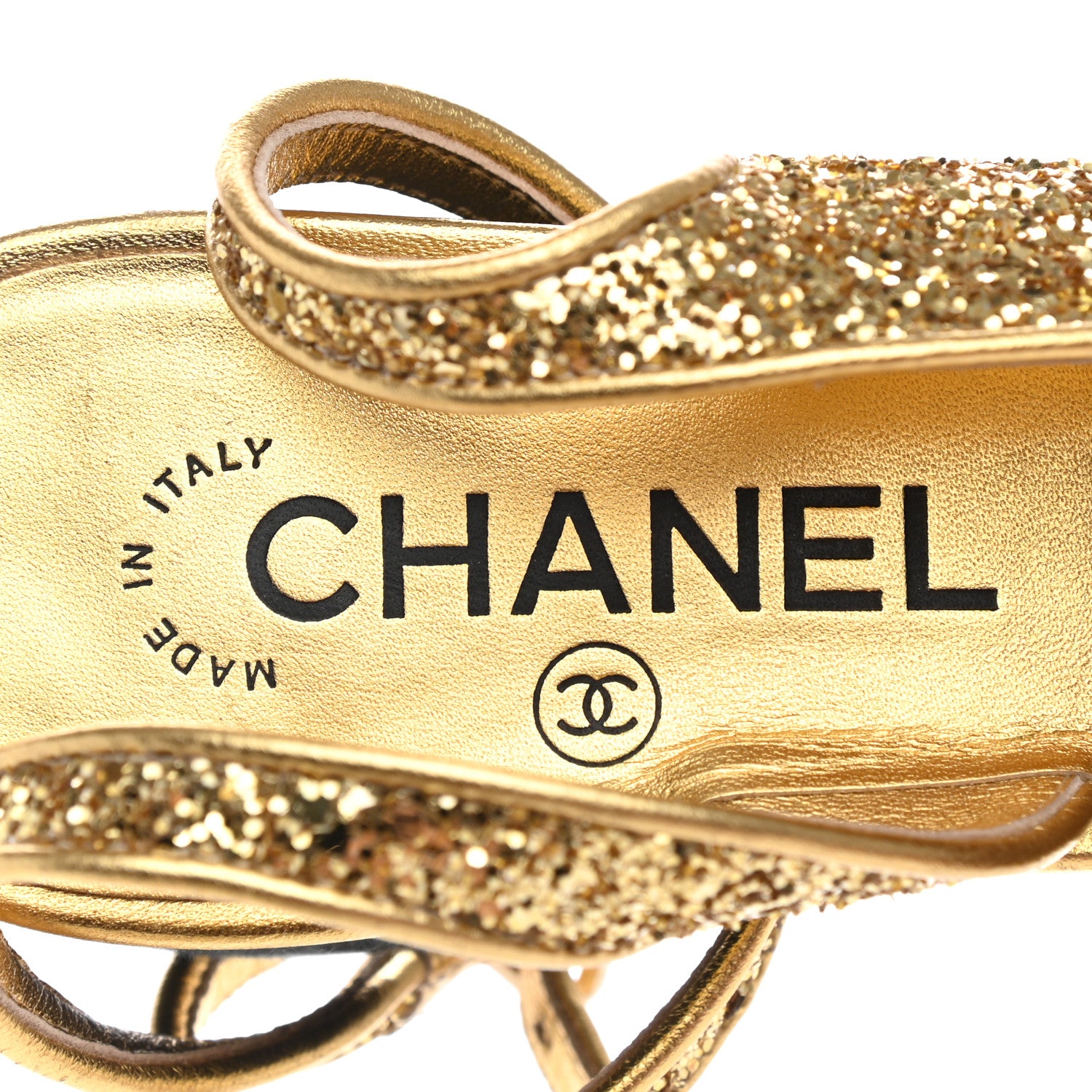 Chanel Glitter Grosgrain Cap Toe CC Ankle Wrap Pumps 39.5 Gold Black 7 of 8