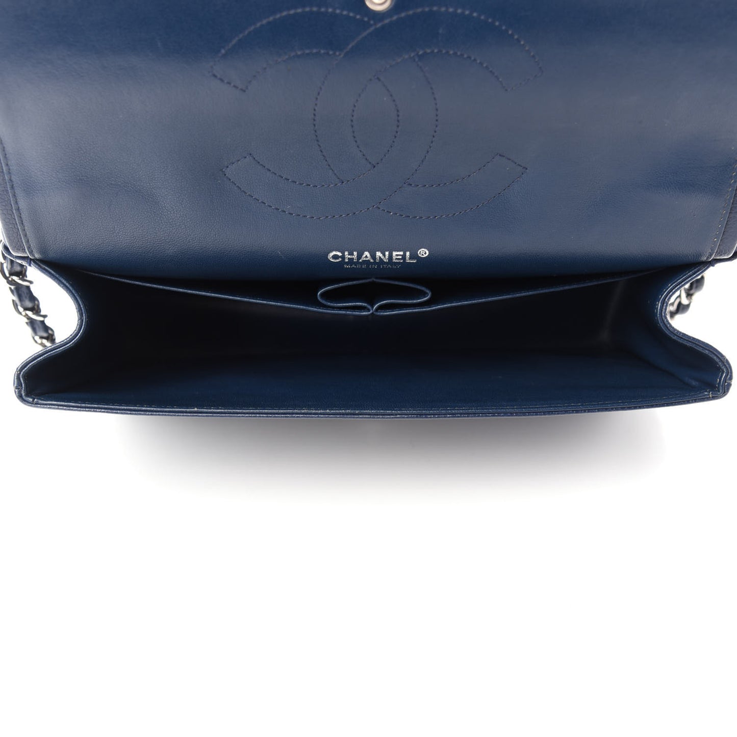 Caviar Quilted Jumbo Double Flap Dark Blue