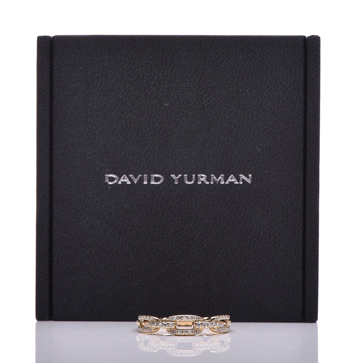 David Yurman 18K Yellow Gold Diamond Stax Single Row Chain Link Ring 57 8 5 of 5