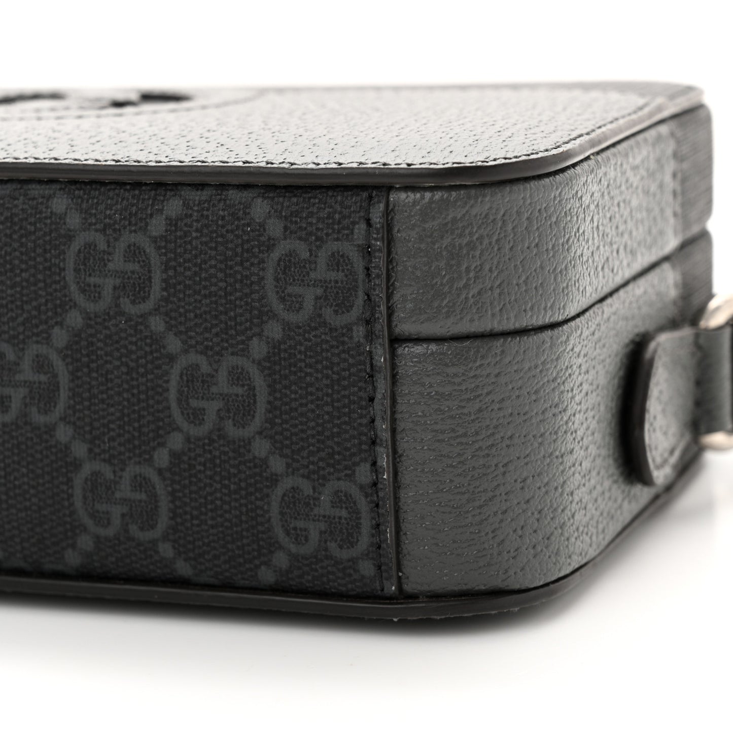 GG Supreme Monogram Textured Dollar Calfskin Mini New Basket Shoulder Bag Black Grey