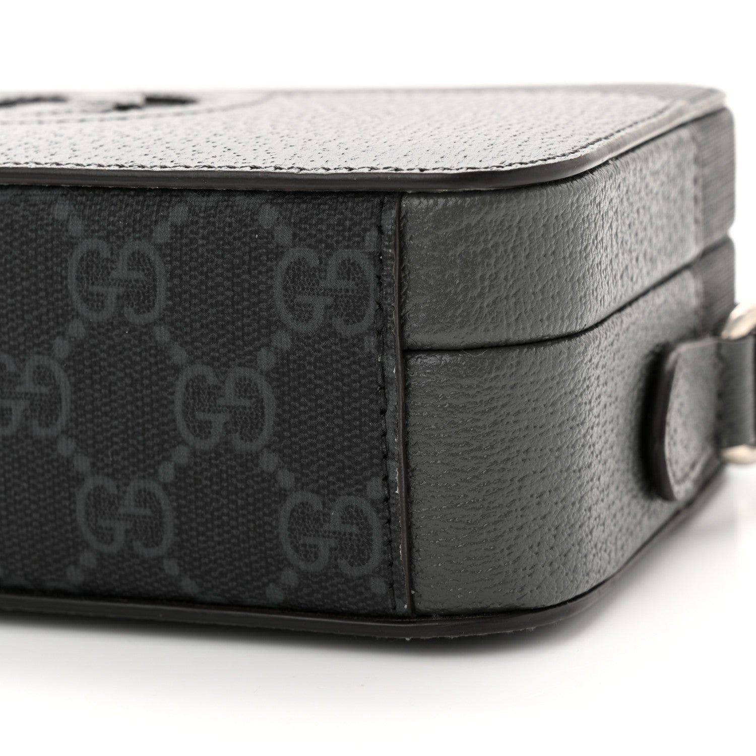 Gucci GG Supreme Monogram Textured Dollar Calfskin Mini New Basket Shoulder Bag Black Grey 10 of 12