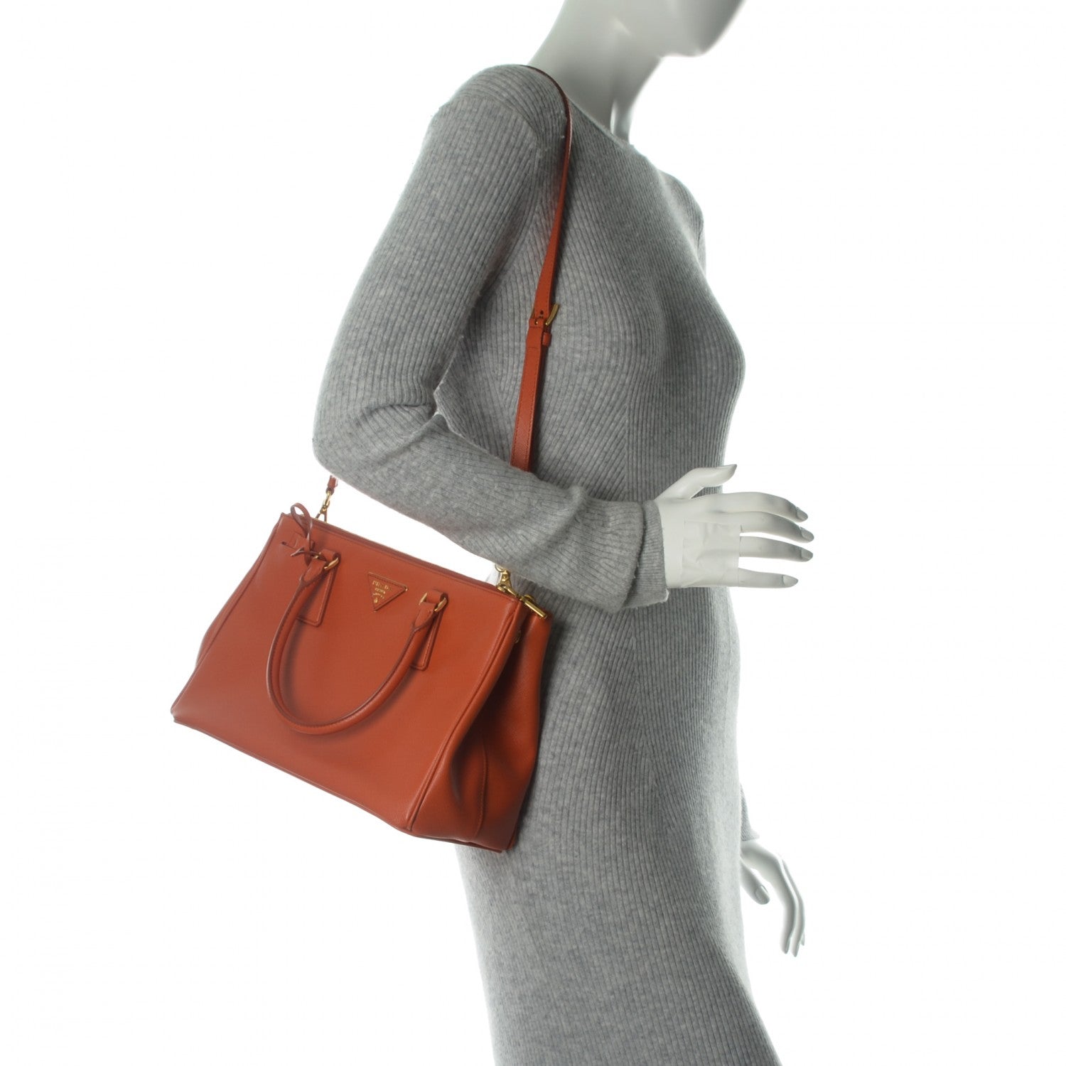Prada Saffiano Small Galleria Double Zip Tote Papaya 2 of 8