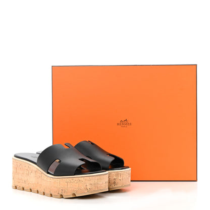 Hermes Calfskin Cork Eze 30 Sandals 39 Black 9 of 9