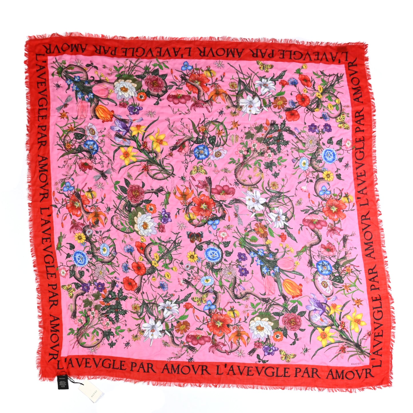 Wool Silk Flora Snake Print Shawl Scarf Roseate Red