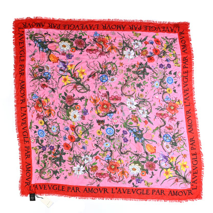 Gucci Wool Silk Flora Snake Print Shawl Scarf Roseate Red 1 of 5