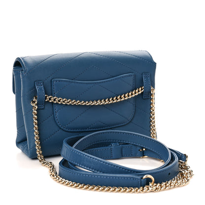 Chanel Calfskin Chevron Stitched Coco Waist Bag Blue 3 of 9