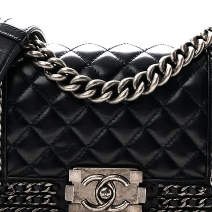 Chanel Glazed Calfskin Quilted Small Boy Chained Flap Navy 8 of 10