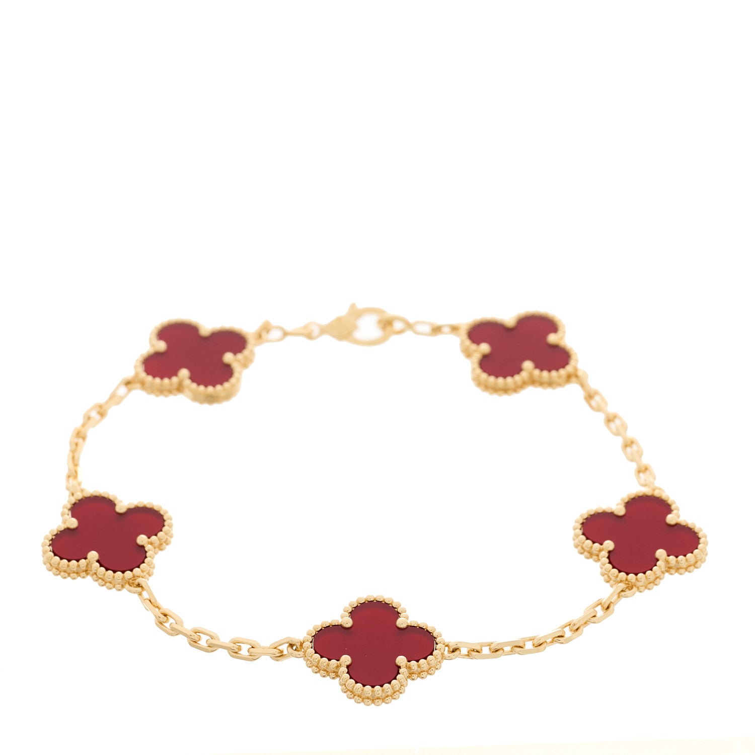 Van Cleef & Arpels 18K Yellow Gold Carnelian 5 Motifs Vintage Alhambra Bracelet 1 of 4
