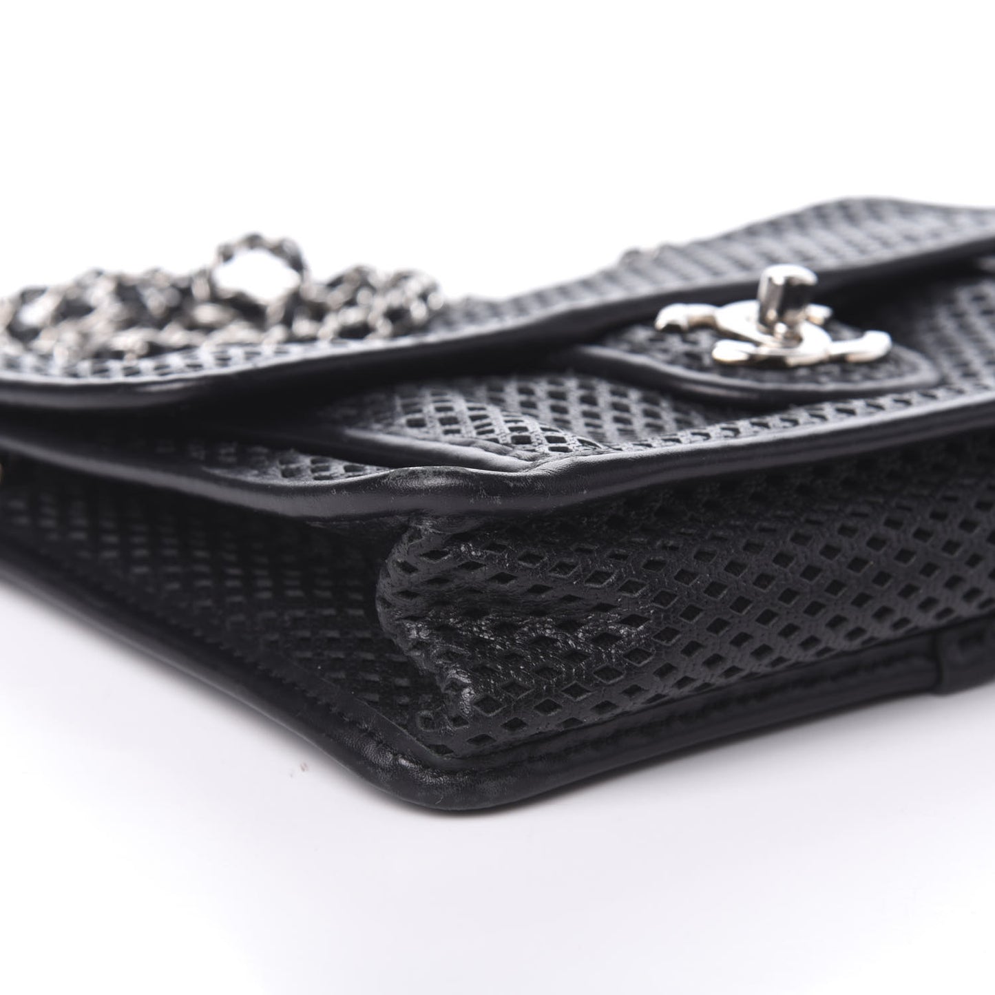 Metallic Perforated Calfskin Small Up In The Air Flap Black