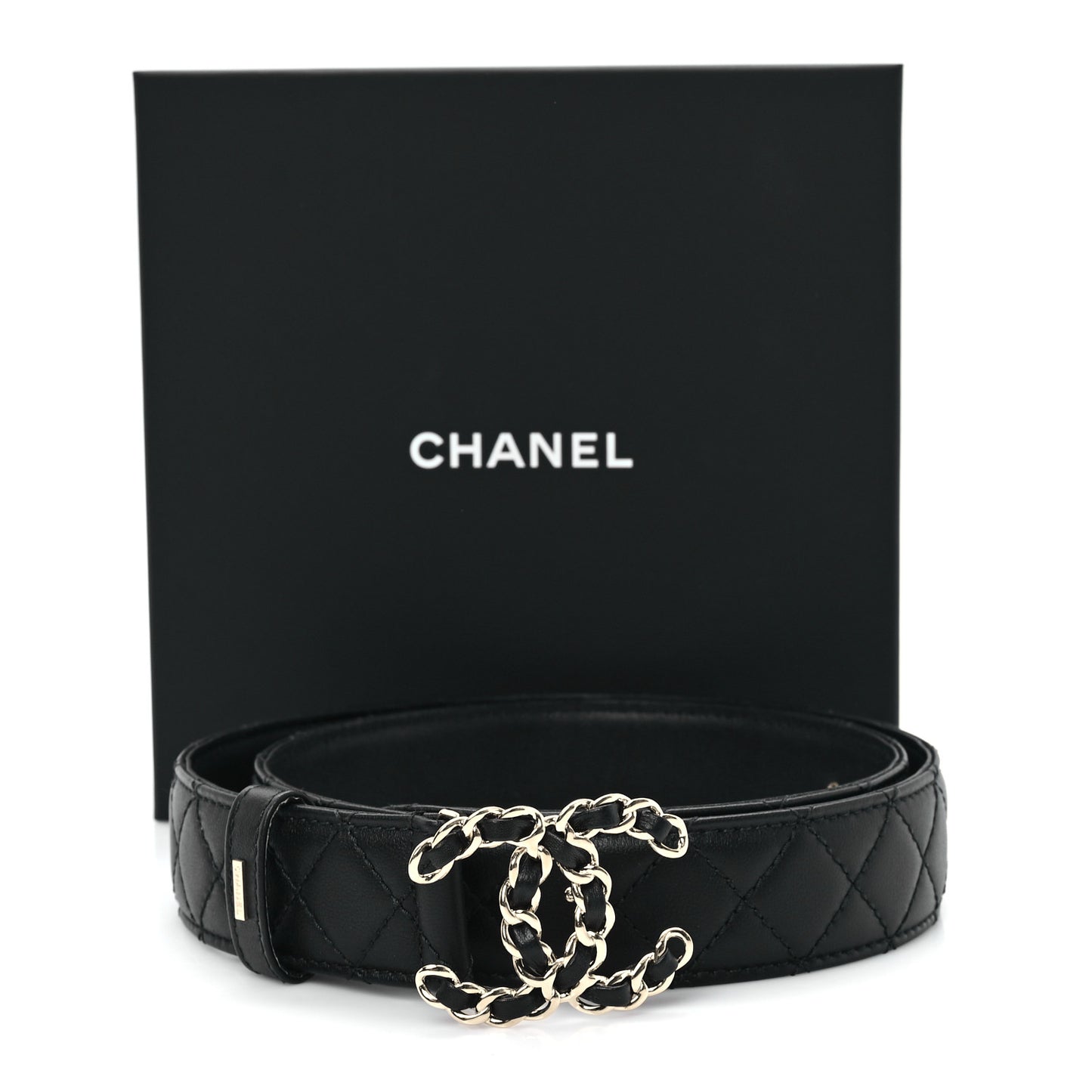 Calfskin Quilted CC Chain Belt 85 34 Black