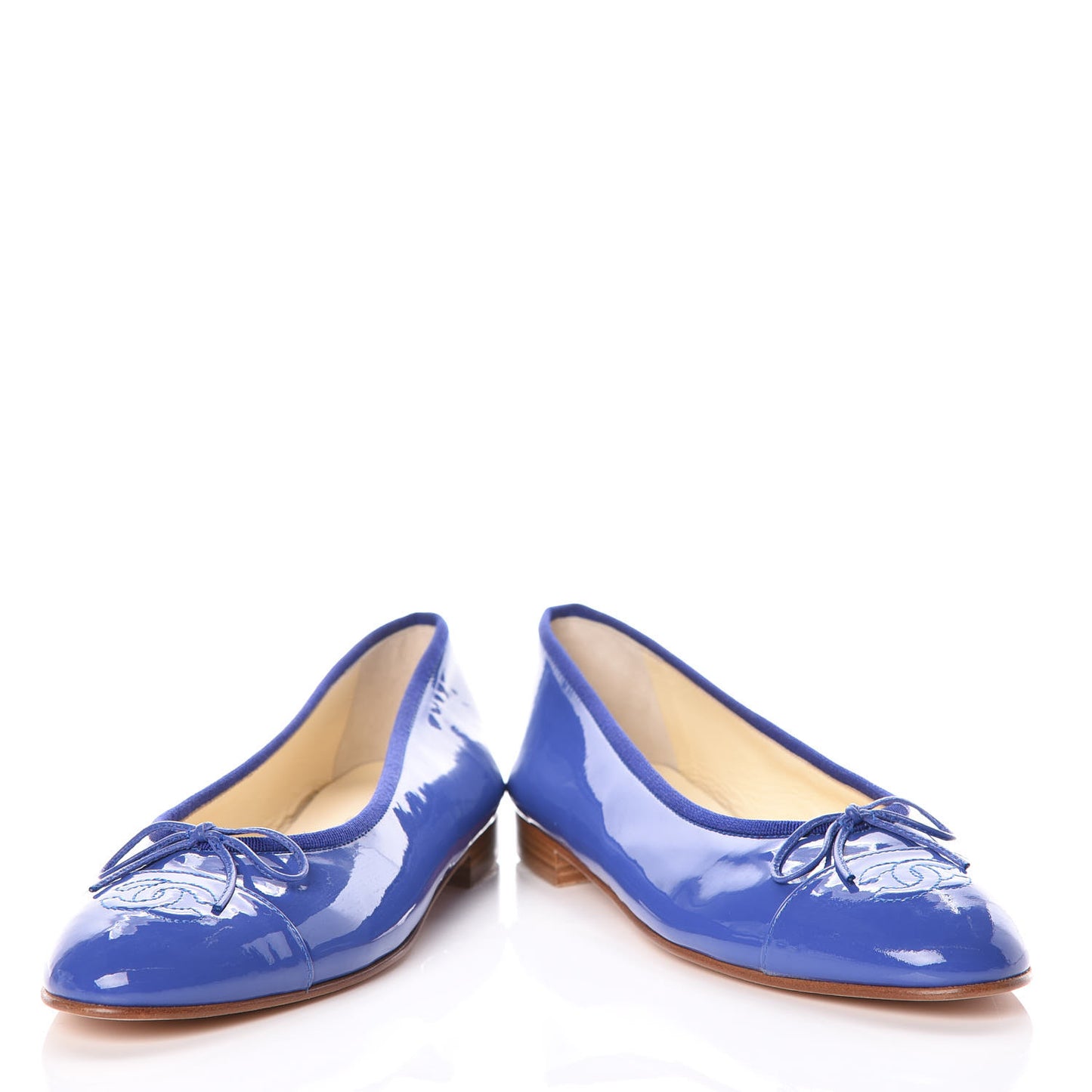 Patent Calfskin CC Cap Toe Ballerina Flats 39 Blue