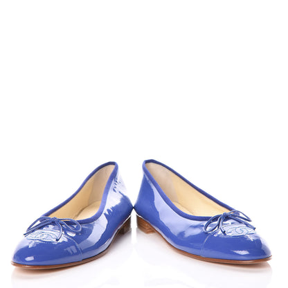 Chanel Patent Calfskin CC Cap Toe Ballerina Flats 39 Blue 6 of 9