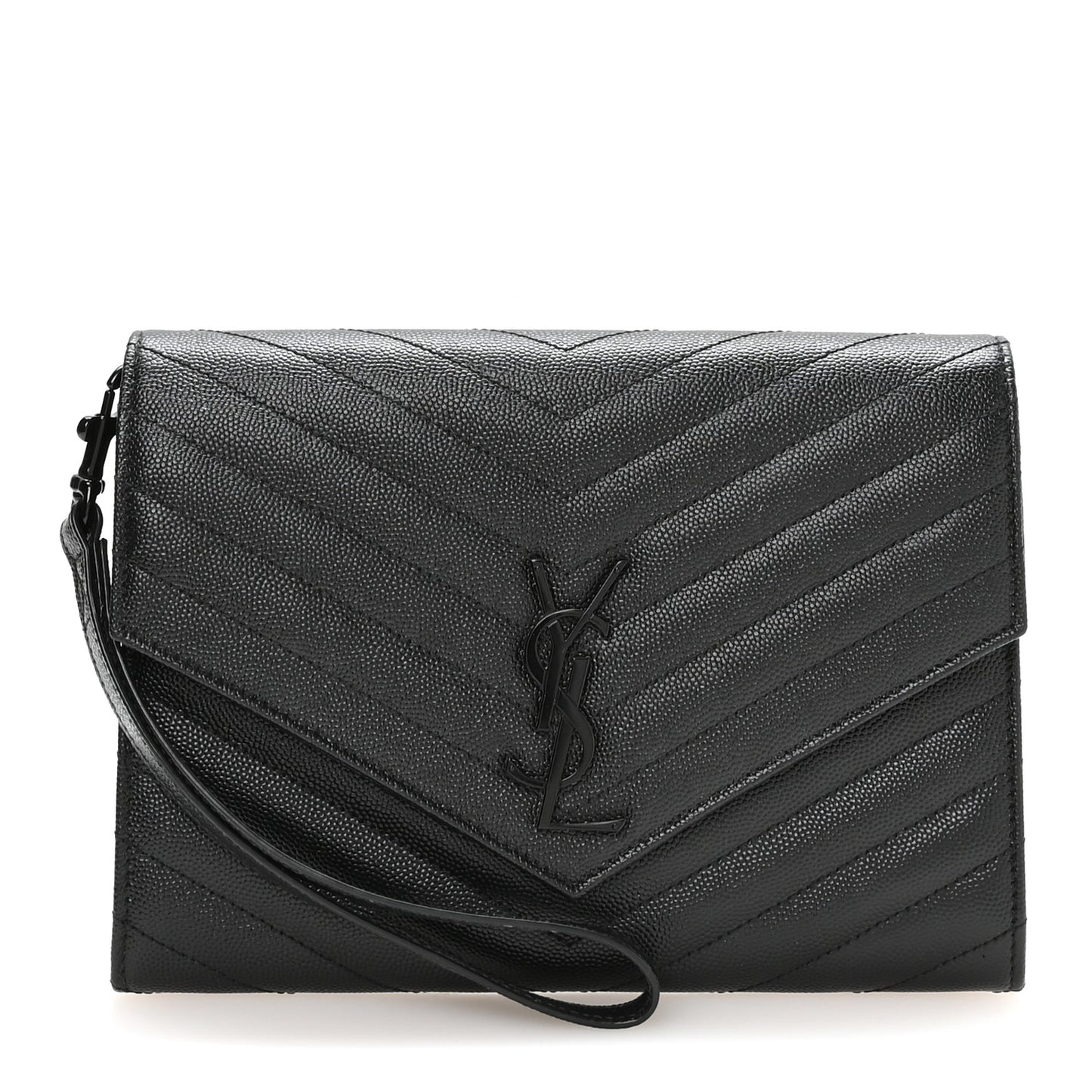 Grain De Poudre Matelasse Chevron Monogram Monochrome Envelope Clutch Black