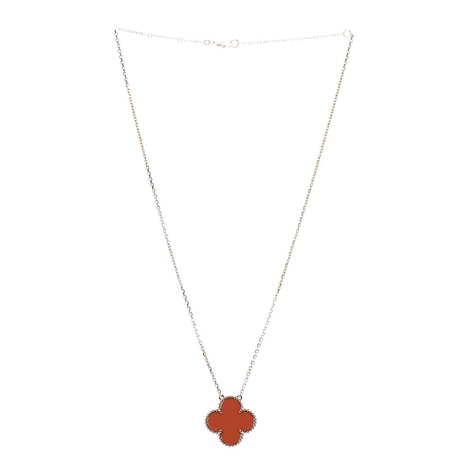 Van Cleef & Arpels 18K Yellow Gold Carnelian Magic Alhambra Pendant Necklace 3 of 7