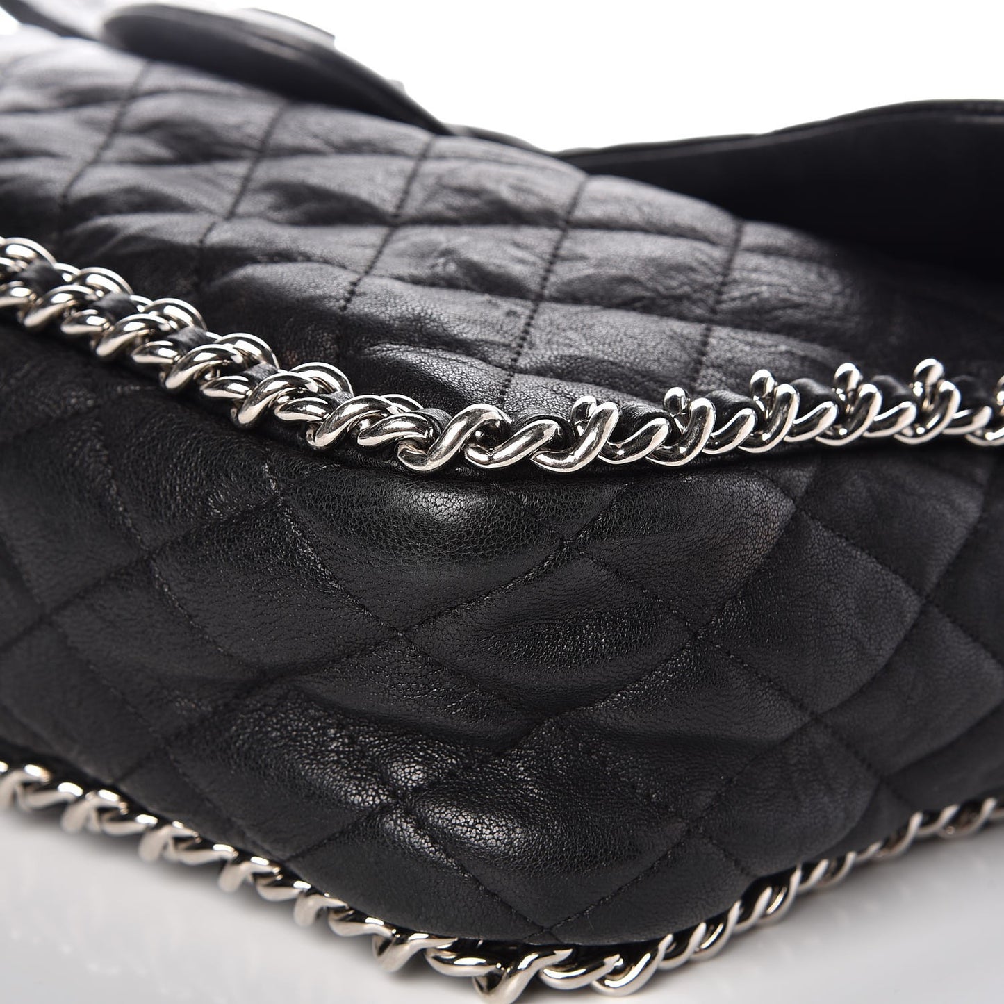 Washed Lambskin Quilted Maxi Chain Around Flap Black