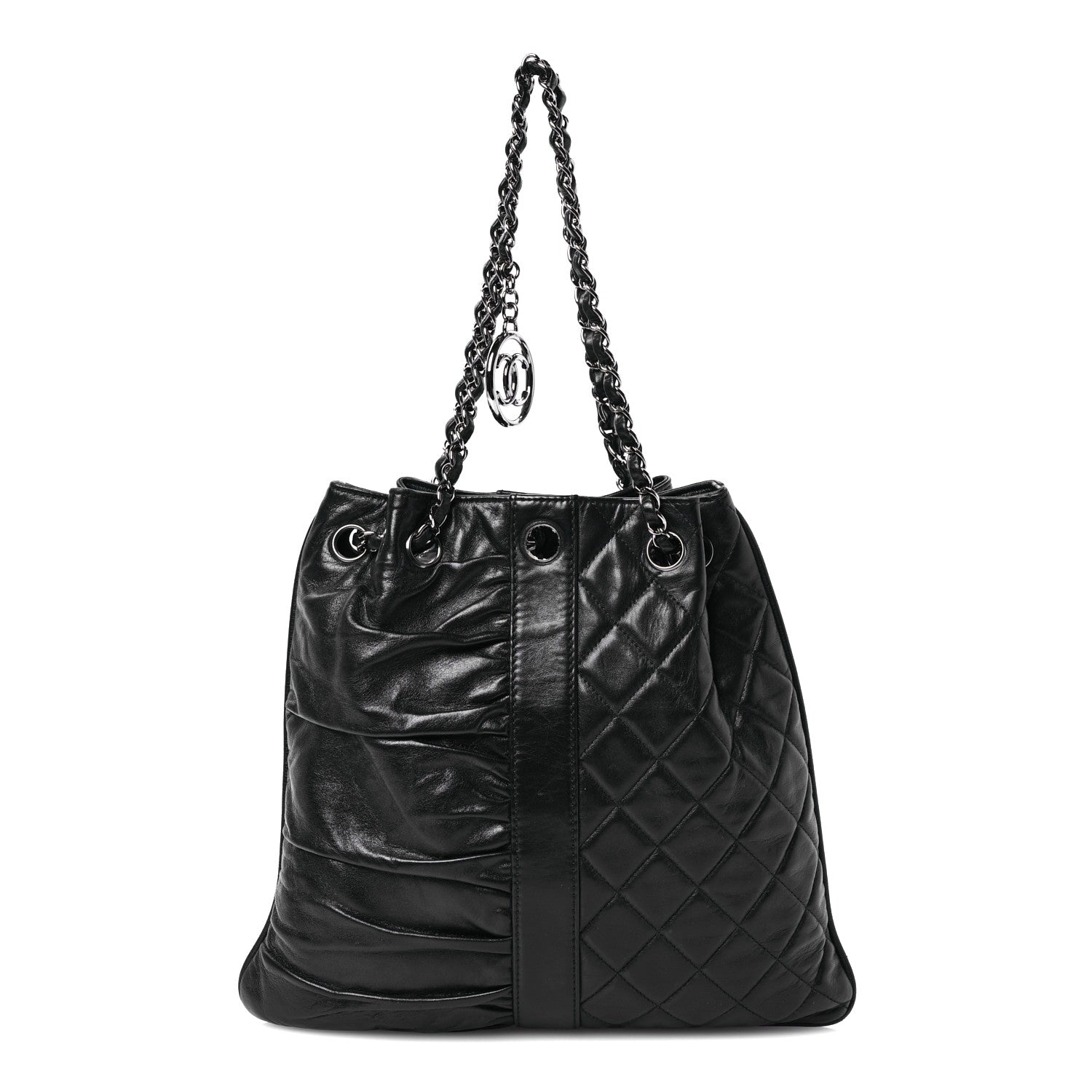 Chanel Lambskin Quilted Pile Ou Face Drawstring Bag Black 1 of 11