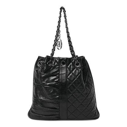 Chanel Lambskin Quilted Pile Ou Face Drawstring Bag Black 1 of 11