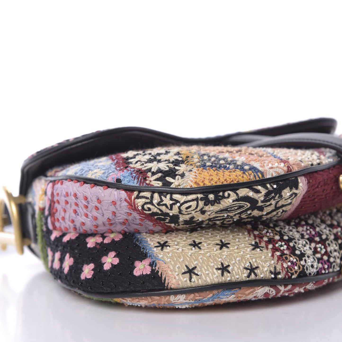 Canvas Embroidered Peace and Love Medium Saddle Bag Multicolor