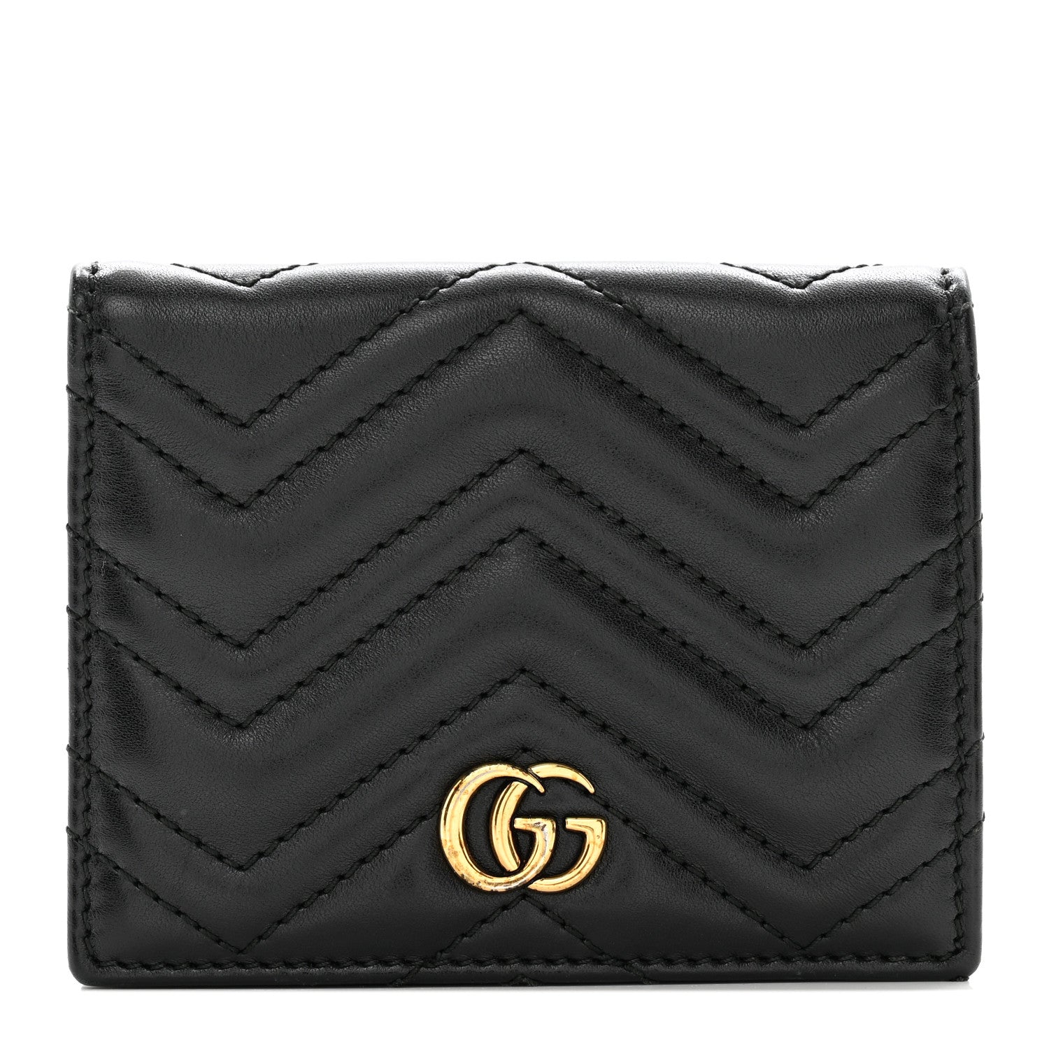 Gucci Calfskin Matelasse GG Marmont Card Case Wallet Black 1 of 8