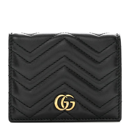 Gucci Calfskin Matelasse GG Marmont Card Case Wallet Black 1 of 8