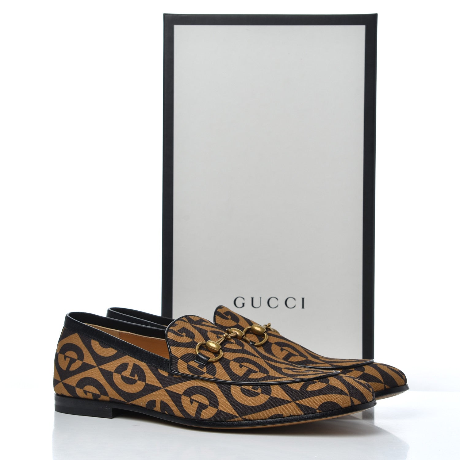 Gucci Canvas Rhombus Horsebit Mens Jordaan Loafers 9 Camel Brown Black 14 of 14