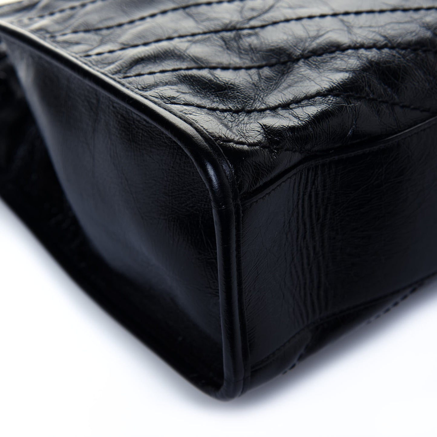 Crinkled Calfskin Matelasse Monogram Medium Niki Shopper Tote Black