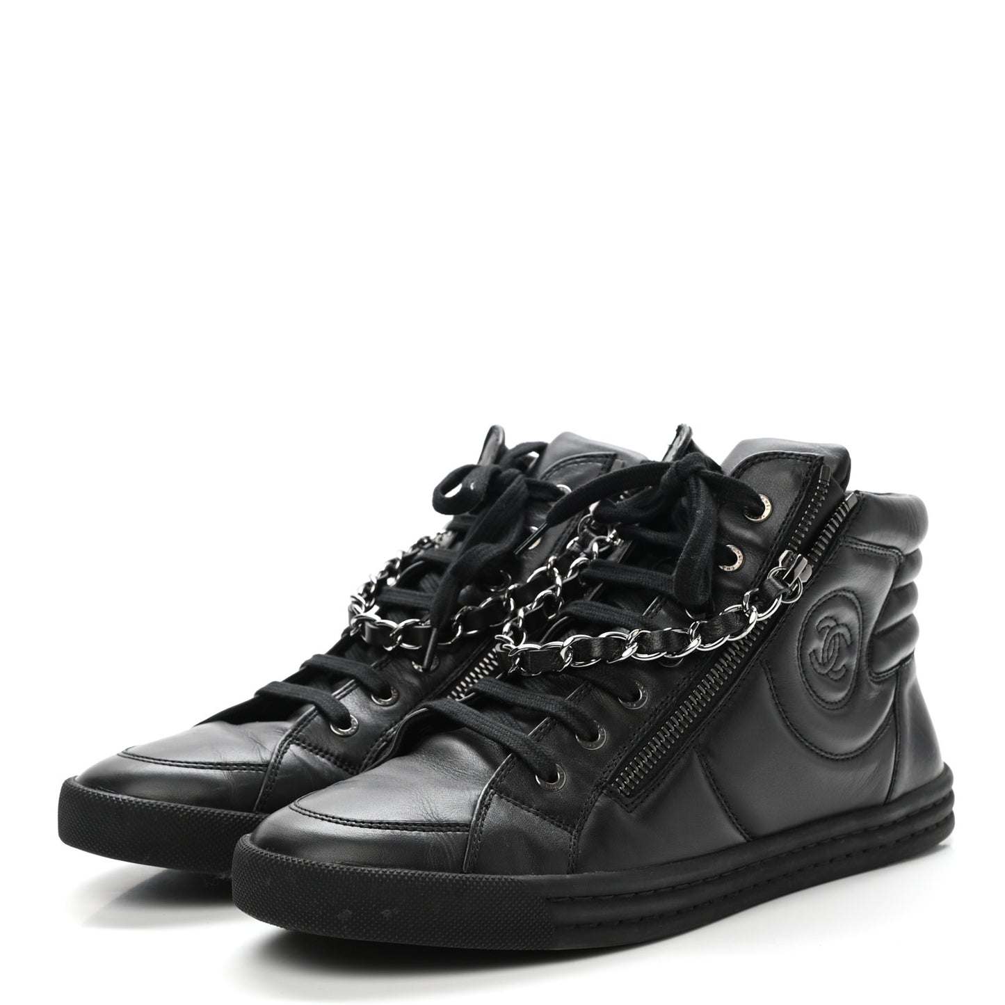 Lambskin Zipped Chain CC Sneakers 40.5 Black