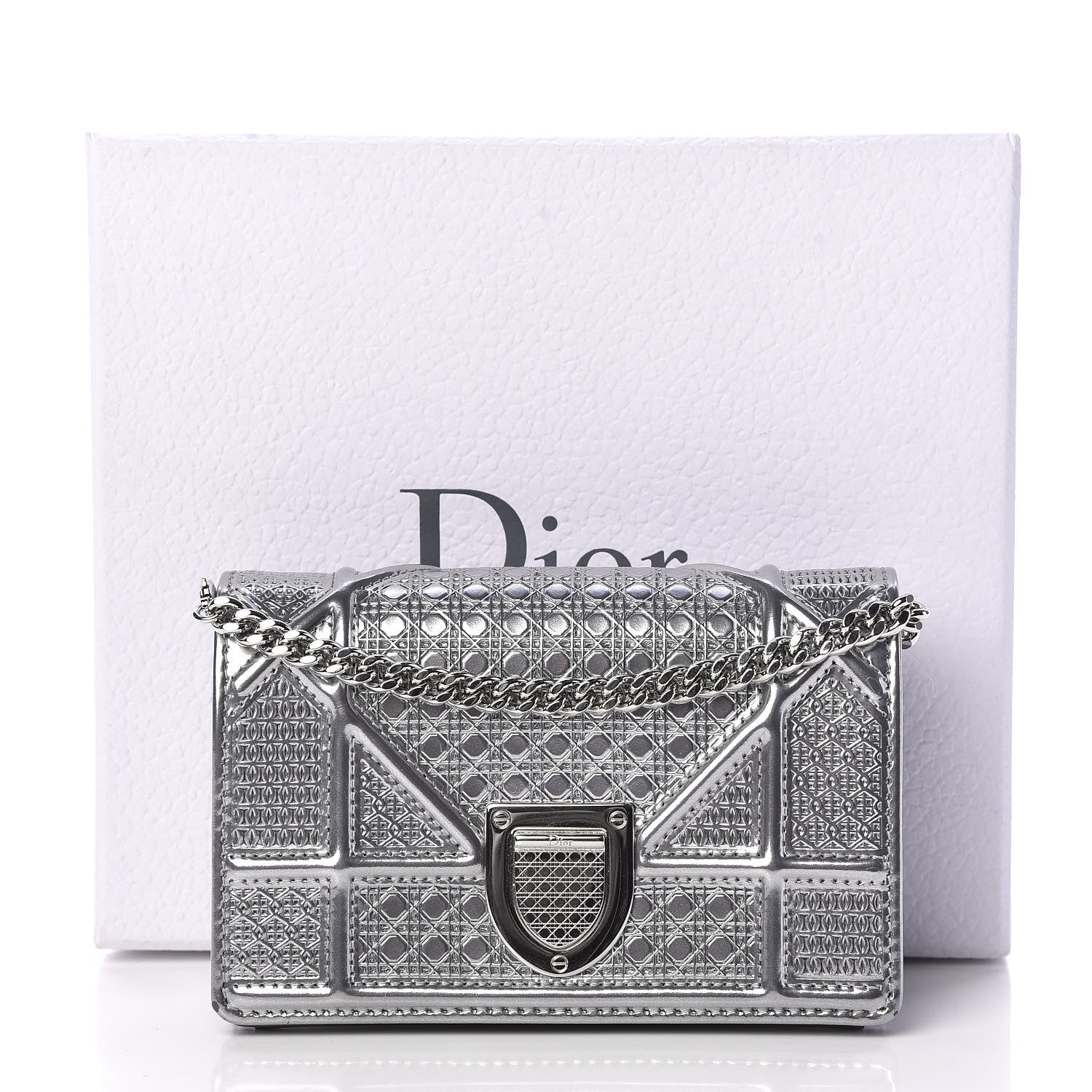 Christian Dior Metallic Patent Micro-Cannage Baby Diorama Flap Bag Silver 11 of 11
