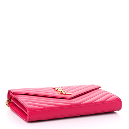 Saint Laurent Grain De Poudre Matelasse Chevron Monogram Chain Wallet Bubblegum 3 of 8