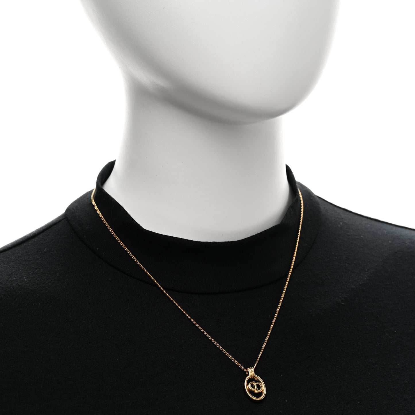 Metal CD Logo Oval Pendant Necklace Gold