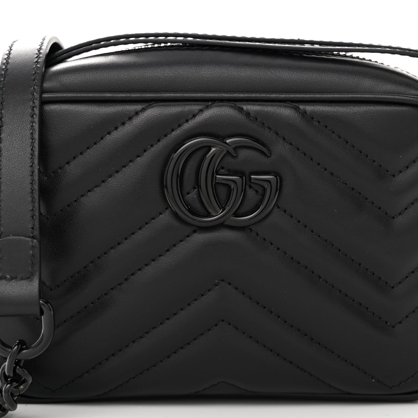 Calfskin Matelasse Monochrome Mini GG Marmont Chain Shoulder Bag Black