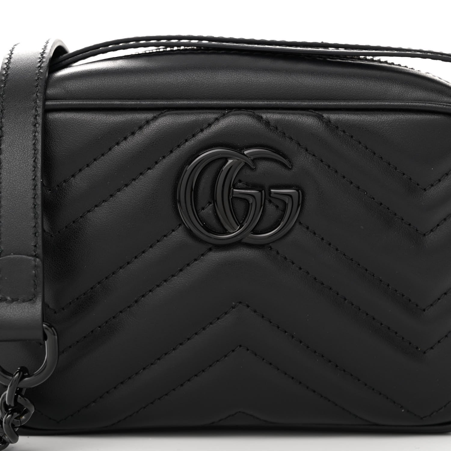 Gucci Calfskin Matelasse Monochrome Mini GG Marmont Chain Shoulder Bag Black 7 of 9