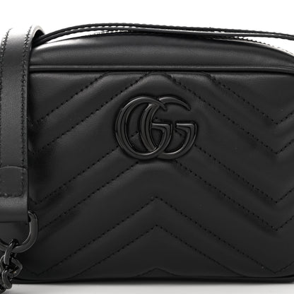 Gucci Calfskin Matelasse Monochrome Mini GG Marmont Chain Shoulder Bag Black 7 of 9