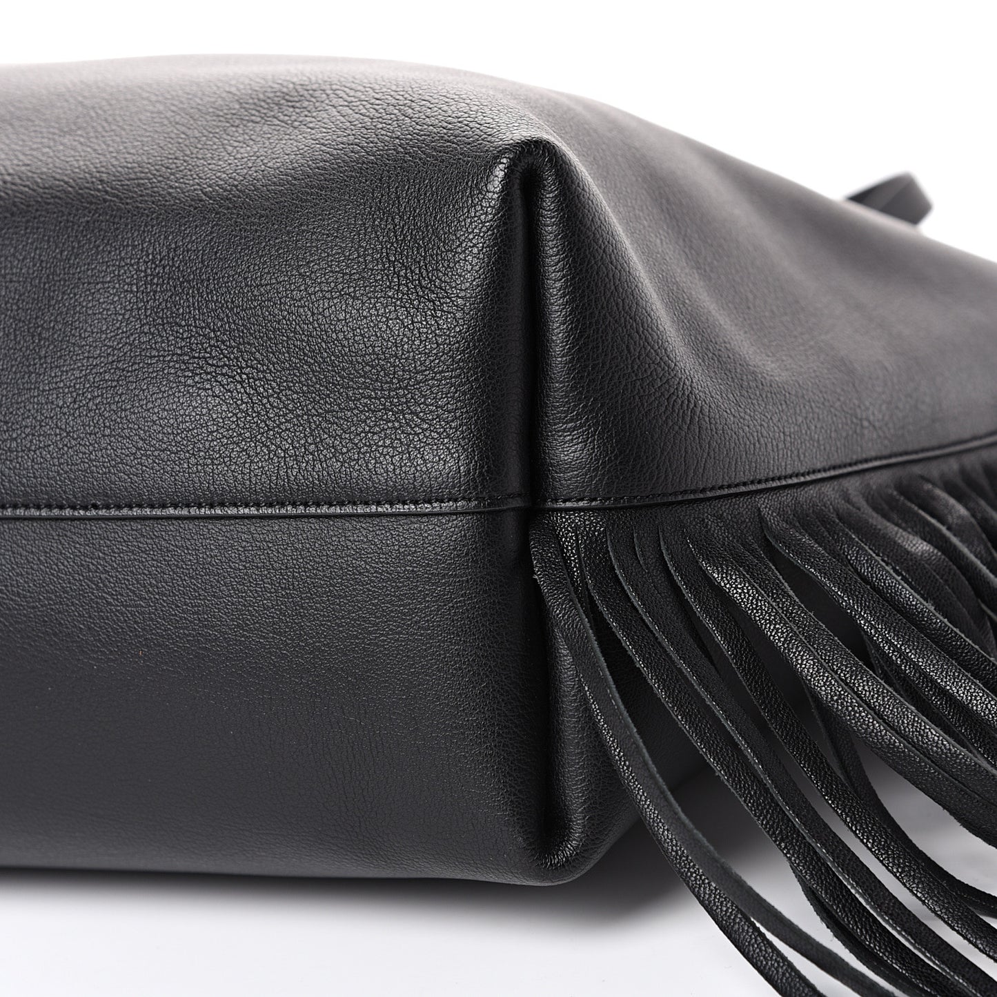 Calfskin Large Fringe Shopping Tote Black