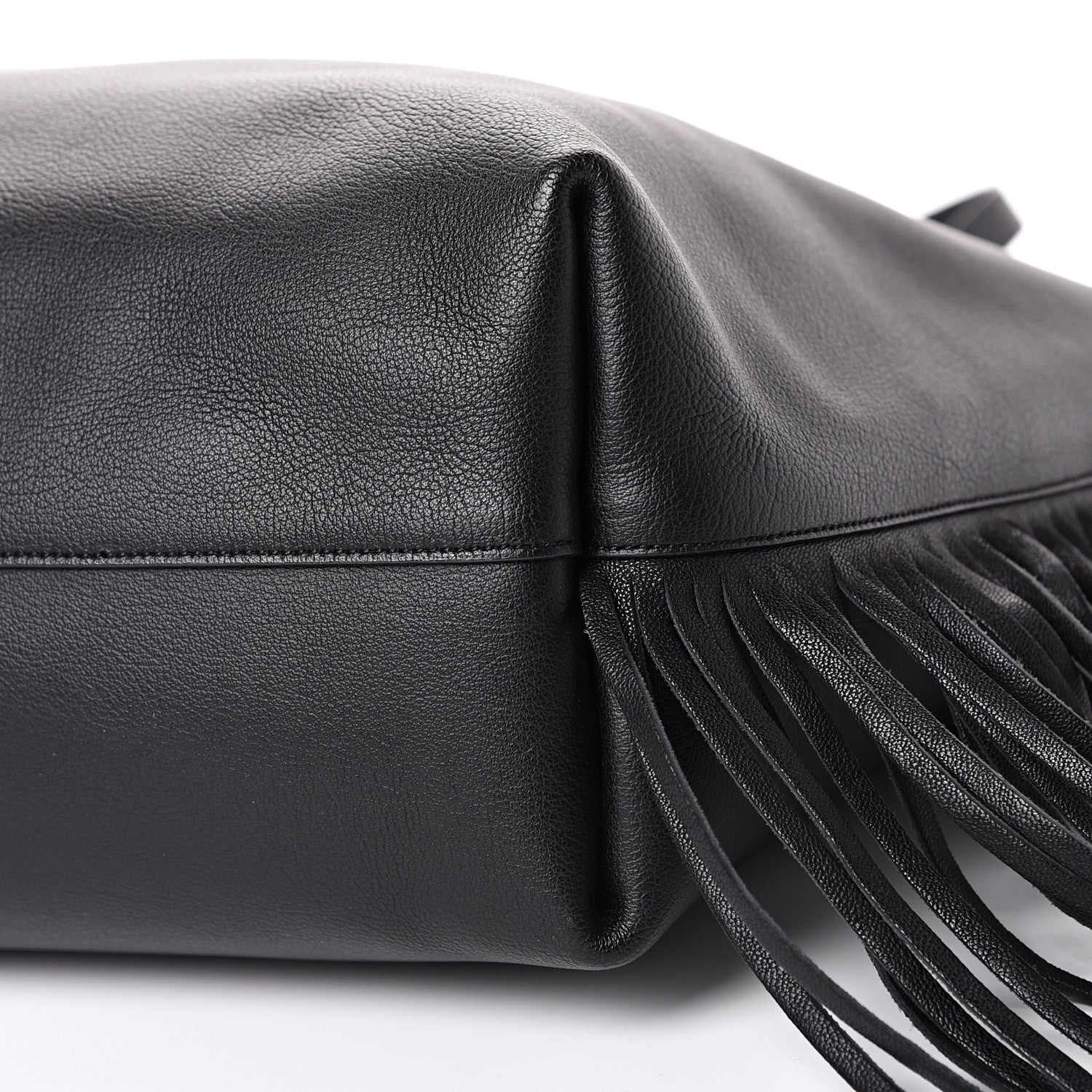 Saint Laurent Calfskin Large Fringe Shopping Tote Black 10 of 13