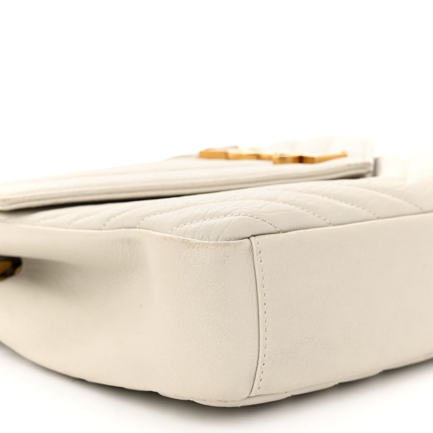 Sheepskin Matelasse Chevron Monogram Medium College Bag Crema Soft