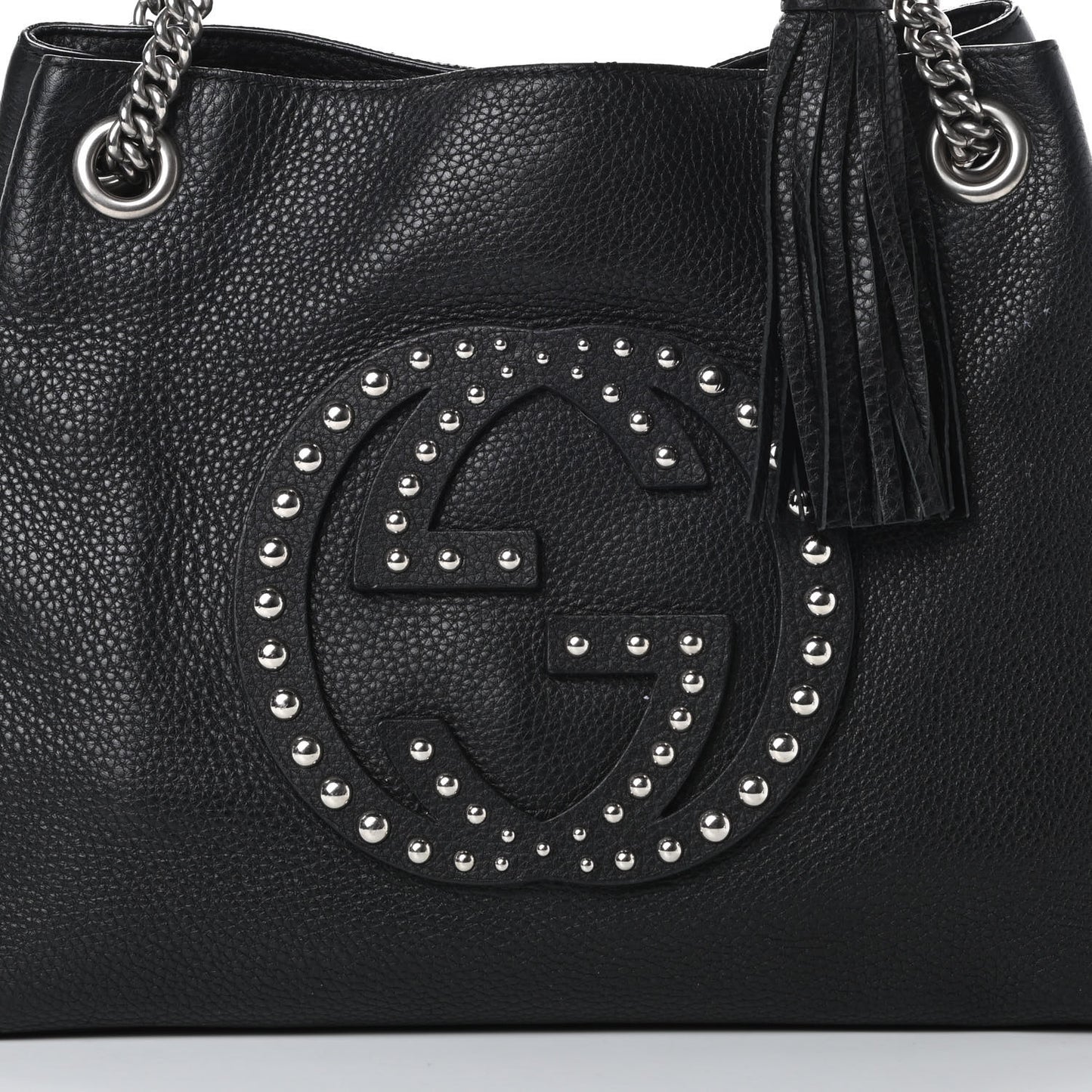 Pebbled Calfskin Studded Medium Soho Chain Shoulder Bag Black